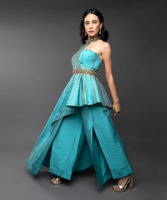 Blue One Sleeve Asymmetrical Co-Ord Set  4