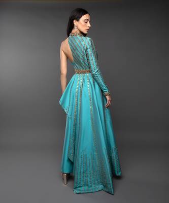 Blue One Sleeve Asymmetrical Co-Ord Set  5