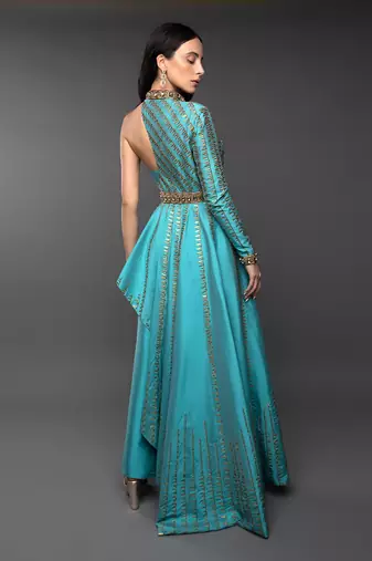 Blue One Sleeve Asymmetrical Co-Ord Set 