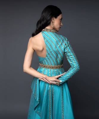 Blue One Sleeve Asymmetrical Co-Ord Set  6
