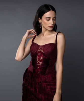 Maroon Textured Short Dress 5