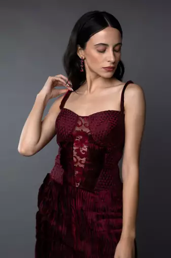 Maroon Textured Short Dress