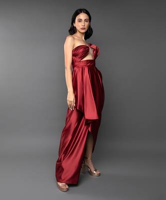 Red Asymmetric Drape Gown 3