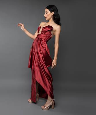 Red Asymmetric Drape Gown 4
