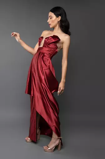 Red Asymmetric Drape Gown