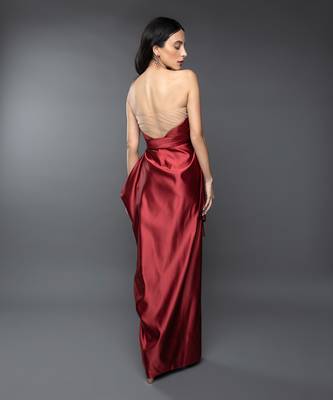 Red Asymmetric Drape Gown 6