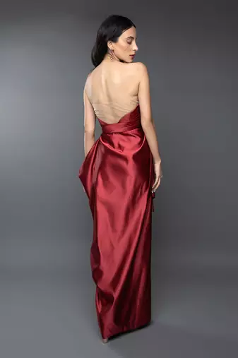Red Asymmetric Drape Gown