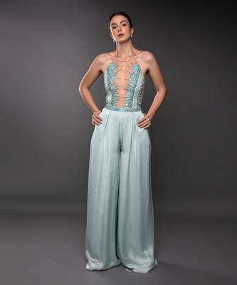 Sea Green Textured Jumpsuit 1