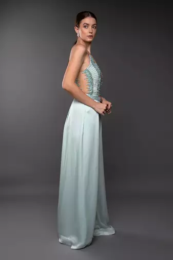 Sea Green Textured Jumpsuit