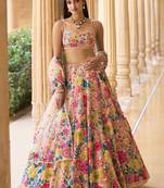Multicolor thread and sequins embroidered Georgette indian wedding lehenga dress