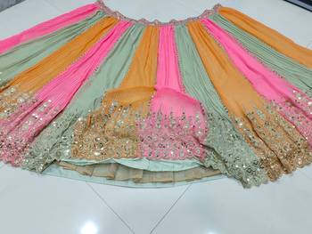 Coral Pista-Green And Orange Multicolored Zari And Sequins Embroidered Georgette Lehenga Choli 2