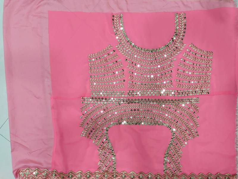 Coral Pista-Green And Orange Multicolored Zari And Sequins Embroidered Georgette Lehenga Choli