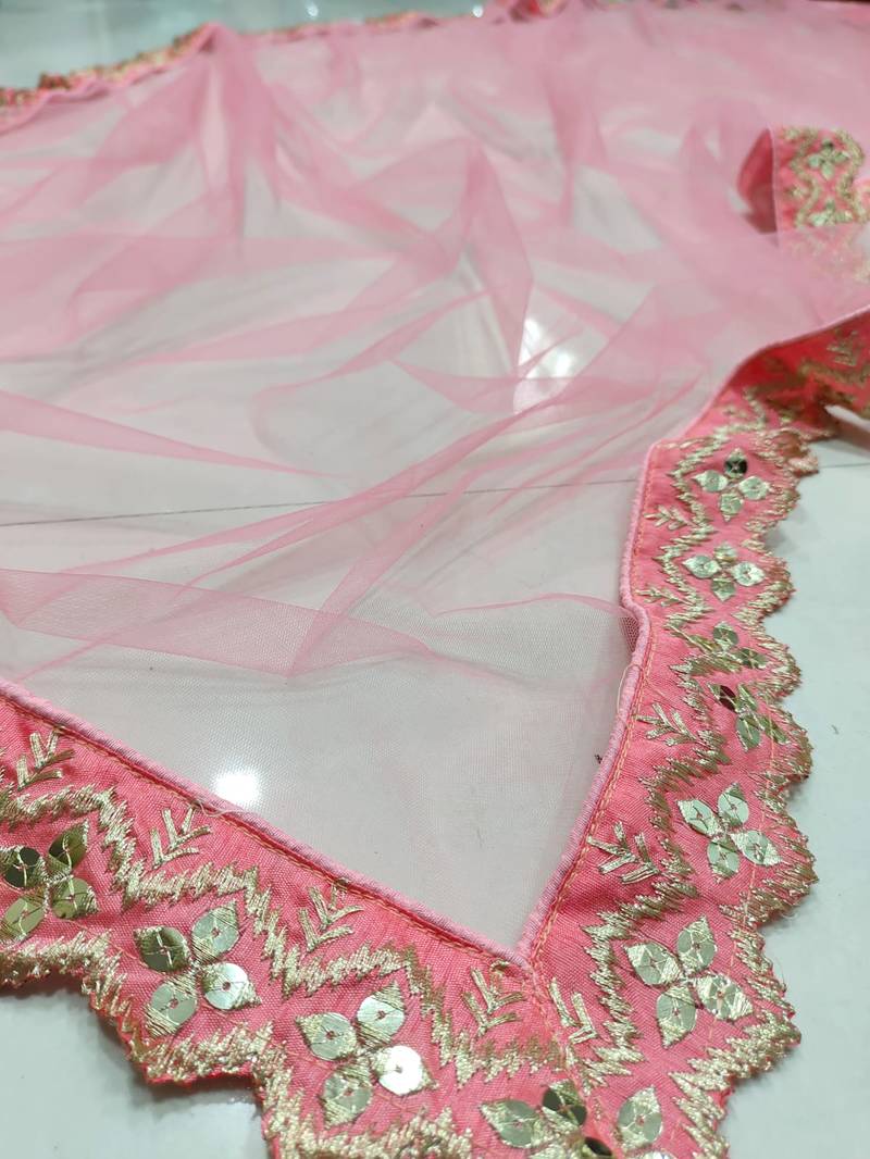 Coral Pista-Green And Orange Multicolored Zari And Sequins Embroidered Georgette Lehenga Choli