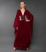 Maroon Body cut Flared Jumpsuit With Waterfall Sleeve 