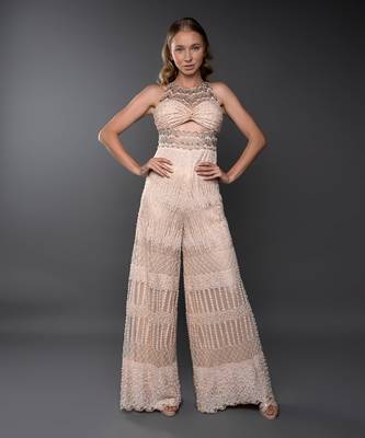 Peach Embroidered Waist Cut Jumpsuit 1