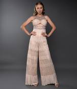 Peach Embroidered Waist Cut Jumpsuit