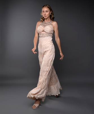 Peach Embroidered Waist Cut Jumpsuit 2