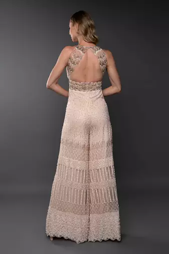 Peach Embroidered Waist Cut Jumpsuit