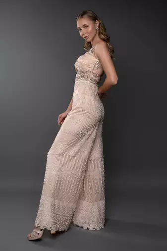 Peach Embroidered Waist Cut Jumpsuit