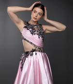 Pink Body Cut Asymmetric 3D Embroidered Gown