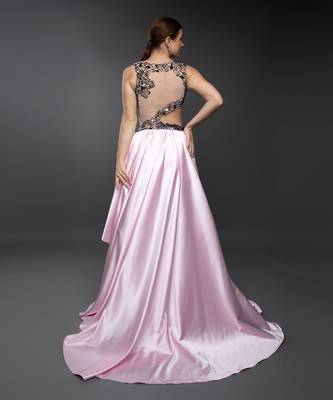 Pink Body Cut Asymmetric 3D Embroidered Gown 5