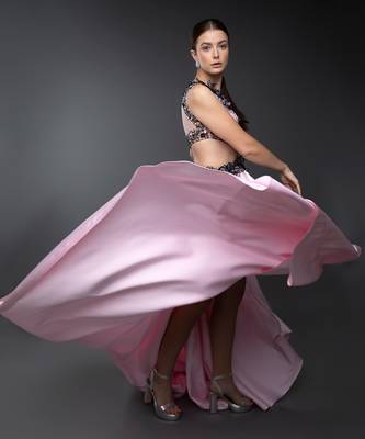 Pink Body Cut Asymmetric 3D Embroidered Gown 6