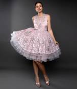 Dust Pink Lace Layered Flounce Dress