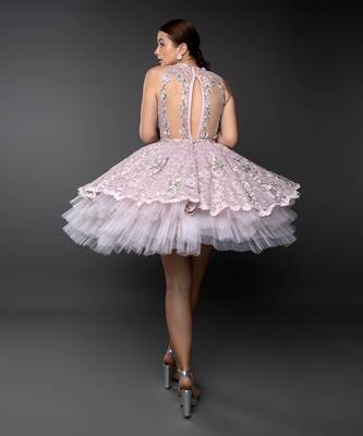 Dust Pink Lace Layered Flounce Dress 3