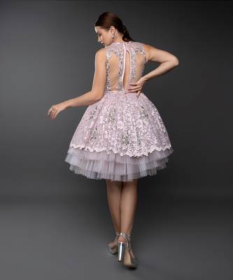 Dust Pink Lace Layered Flounce Dress 4