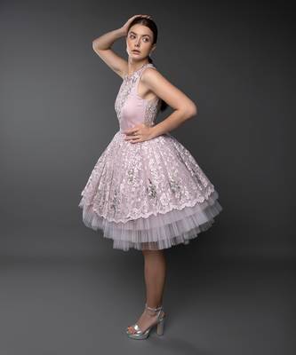 Dust Pink Lace Layered Flounce Dress 5