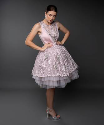 Dust Pink Lace Layered Flounce Dress 6