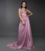 Dust Pink Body Cut 3D Embroidered Drape Gown.