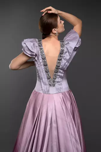 Lavender Shaded Asymmetric Layered Gown With Plunging Neckline