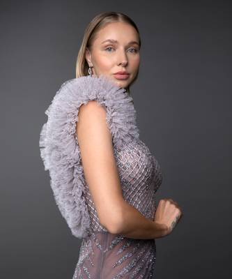 Lavender Powder Shoulder Sheath Gown 3