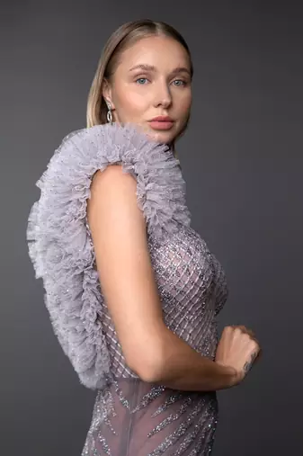 Lavender Powder Shoulder Sheath Gown