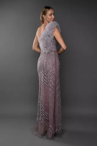 Lavender Powder Shoulder Sheath Gown
