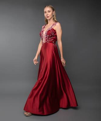 Red A-Line Gown With Plunging Neckline 2