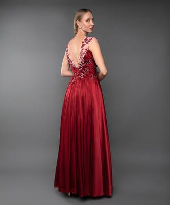 Red A-Line Gown With Plunging Neckline 6