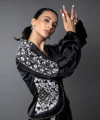 Black Blazer Look Balloon Sleeve Playsuit 5