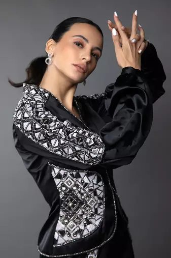 Black Blazer Look Balloon Sleeve Playsuit