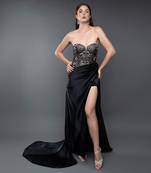 Black Embroidered Corset Trail Gown