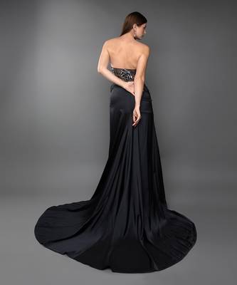 Black Embroidered Corset Trail Gown 6