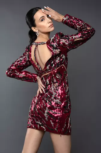 Red Sequin Power Shoulder Bodycon Short Dress