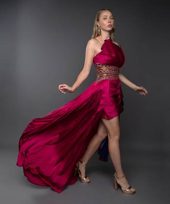 Structured Fuchsia Pink Embroidered Cowl Gown 3