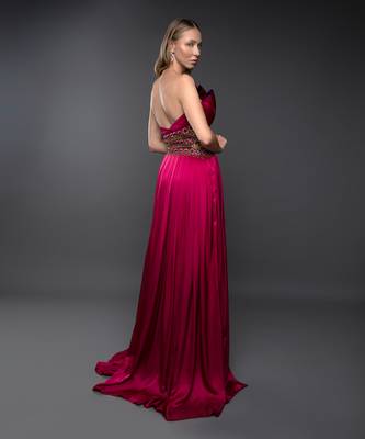 Structured Fuchsia Pink Embroidered Cowl Gown 5