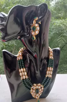 RozMili Kundan Green necklaces set