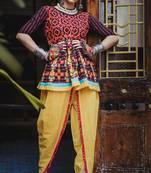 Black Stripie Floral Khadi Kedia Set With Handmade Latkan