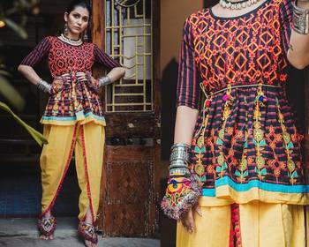 Black Stripie Floral Khadi Kedia Set With Handmade Latkan 2