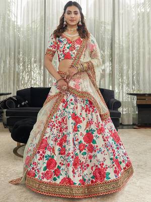 white zari and sequins embroidered floral art silk lehenga set choli with dupatta with dupatta 1