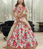 Gorgeous White Zari and Sequins Embroidered Floral Art Silk Lehenga Choli with Dupatta